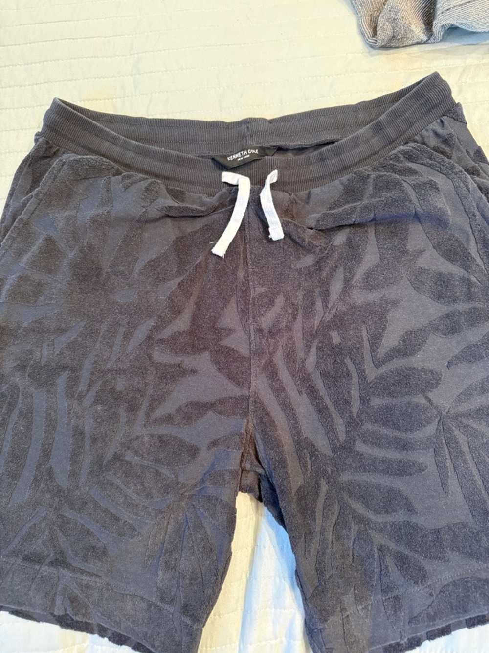 Kenneth Cole Charcoal Gray Terry Leaf-Pattern Drawstring Shorts